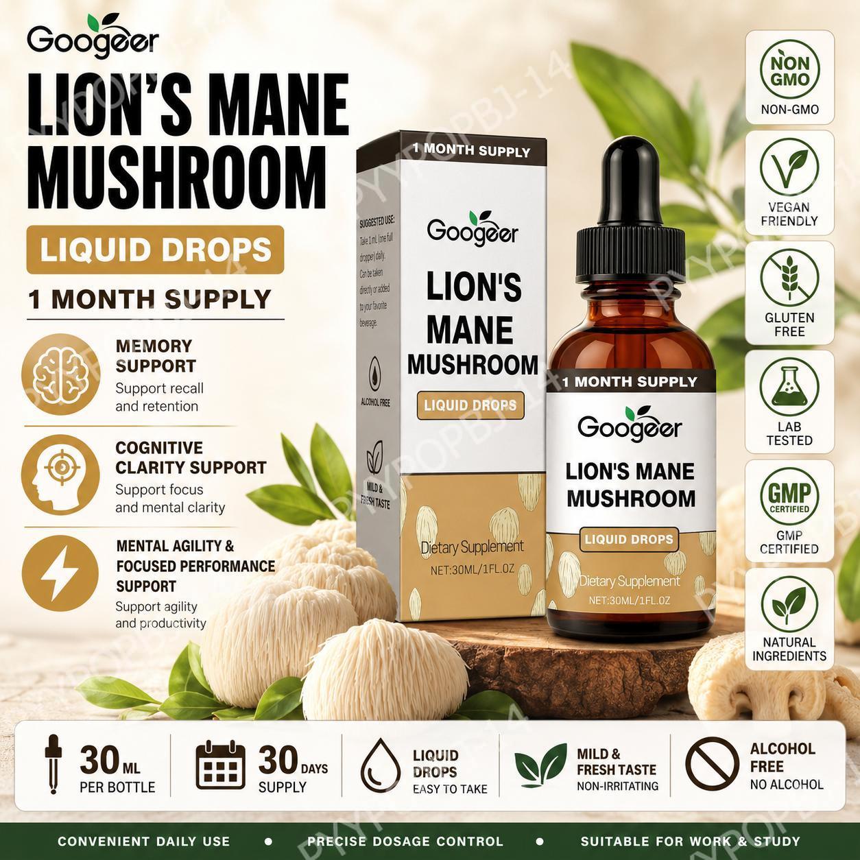 Herbal Tea - Googeer Lion's Mane Mushroom Liquid Drops,