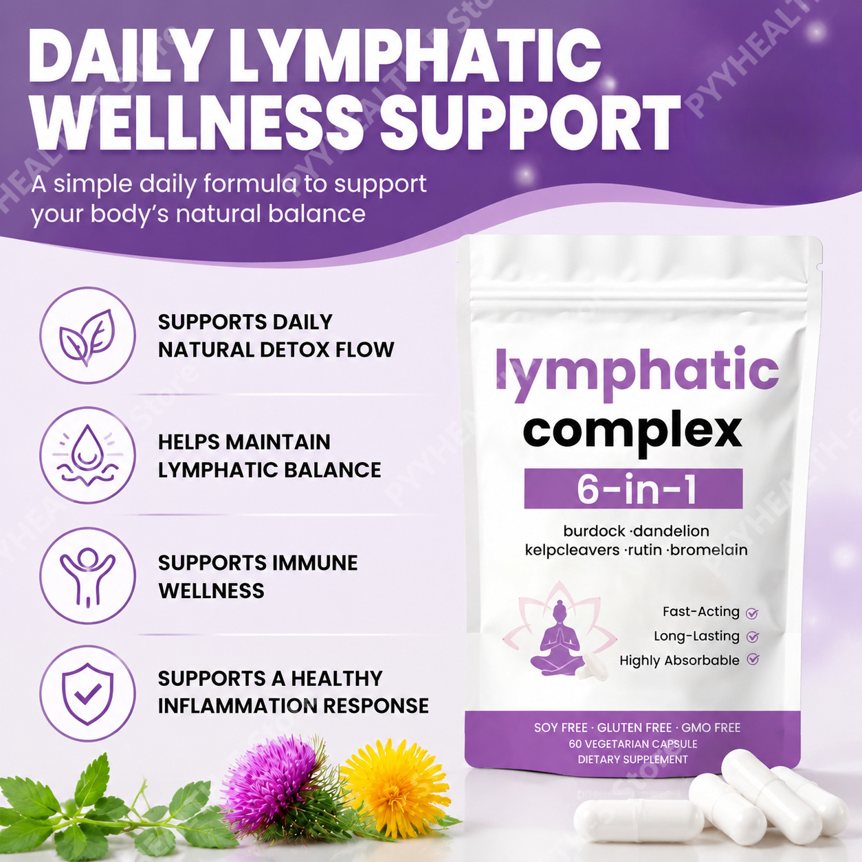 Herbal Supplement - Capsule Complexe Lymphatique 6-en-1 : Mélange